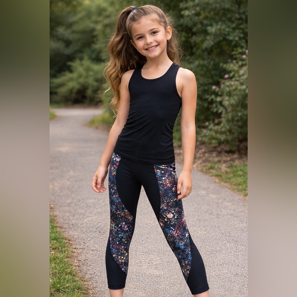 Lululemon Black and Multicolor Kids Leggings Size 4 - Picture 1 of 5